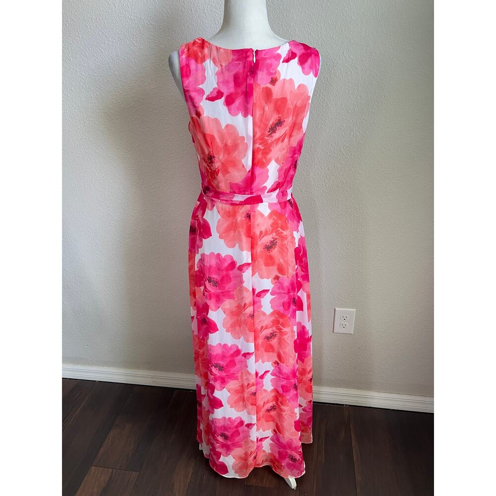 K Studio Vintage Pink Floral Chiffon Maxi Dress Women's 8 Belted 90s Vibrant - Picture 4 of 6